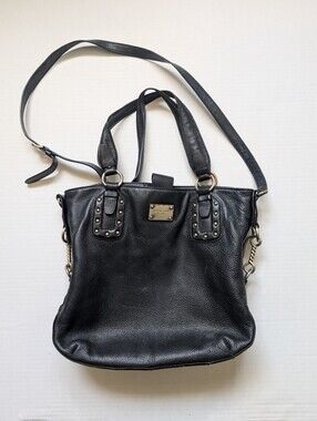 MICHAEL KORS Large Black Leather Studded Twisted Buckles Shoulder Tote Bag